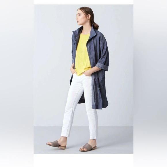 Eileen Fisher Jacket Organic Denim Cotton Metallic Thread Coat Size XL Oversized - Picture 3 of 13